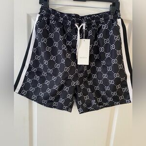Gucci Men's Black and White Logo Swim Trunks